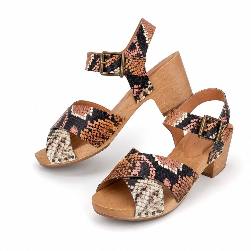 Madewell The Clog Sandals Women's 10 Snake Embossed Leather Wood Platform